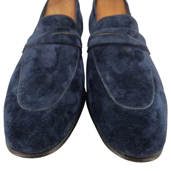 NEW Vintage Pierre Cardin Paris Navy Blue Suede Loafer Mens 10 Italy Dress Shoes - Picture 3 of 10